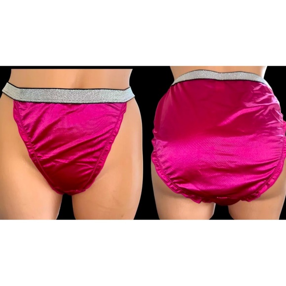 Other - VTG Style 2nd Skin Satin shiny wetlook sissy panties String bikini XL NEW Pink